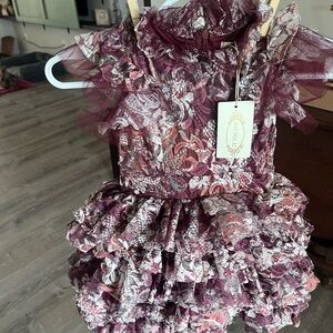 Toddler-Joyfolie Burgundy and Pink Lace Dress